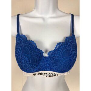 Victorias Secret Bra Women Size 34B Blue Lace Back Close Lined Underwire